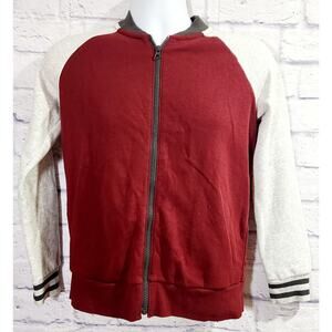 Old Navy Burgundy Gray Full Zip Jacket 10 12 Large Lightweight Soft Long Sleeves